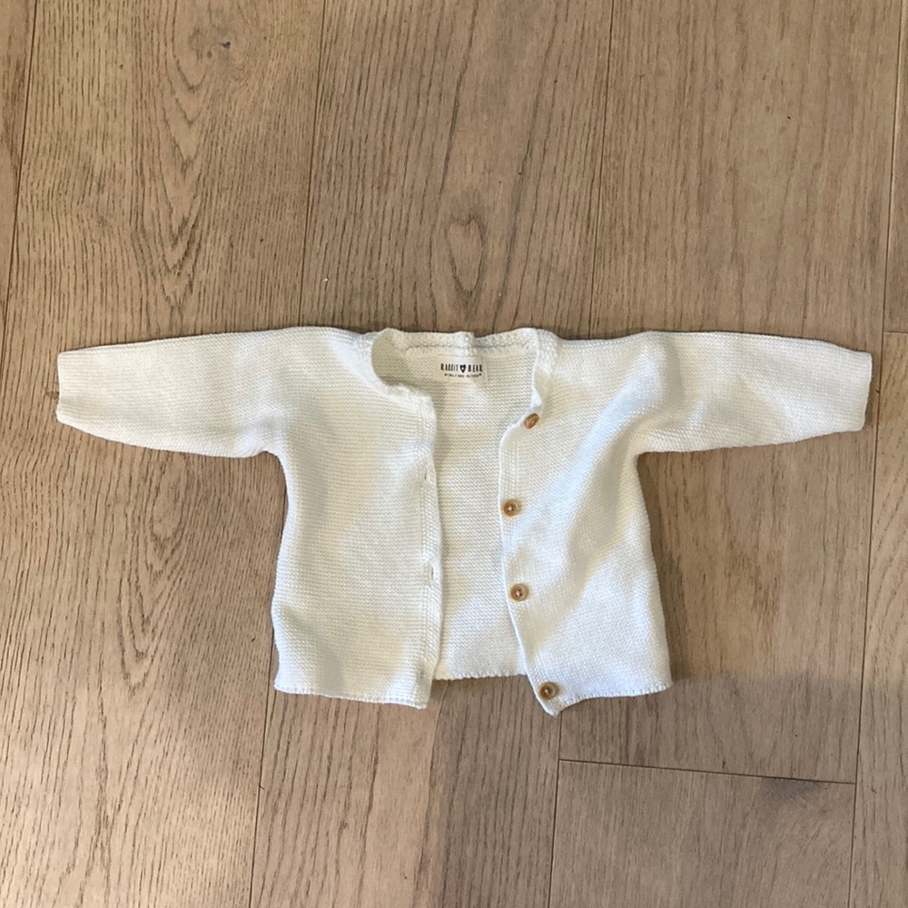 Rabbit and Bear cream organic knit cardigan with buttons size 3-6 months